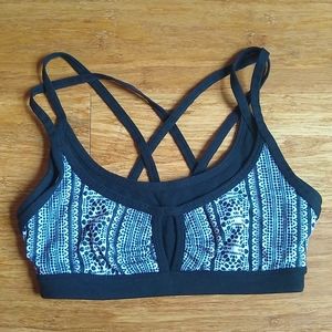 Prana Black and Blue Patterned Sports Bra
